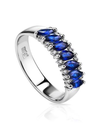 White Gold Ring With Blue Sapphires And Diamonds The Mermaid, Ring Size: 5.5 / 16, image 