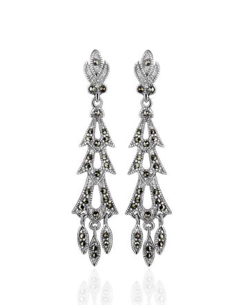 Elegant Sterling Silver Dangle Earrings With Dark Marcasites The Lace, image 