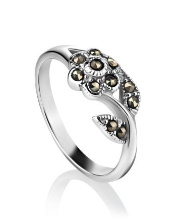 Silver Floral Ring With Marcasites The Lace, Ring Size: 6 / 16.5, image 