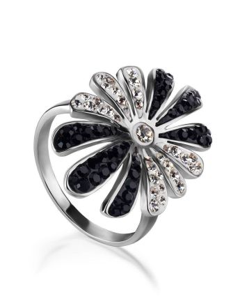 Silver Floral Ring With Two Toned Crystals The Eclat, Ring Size: 10 / 20, image 