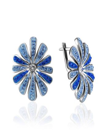 Silver Floral Earrings With Blue Crystals The Eclat, image 