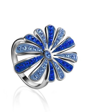 Silver Floral Ring With Blue Crystals The Eclat, Ring Size: 6.5 / 17, image 