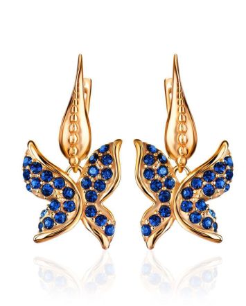 Blue Crystal Gold Plated Dangle Earrings The Jungle, image 