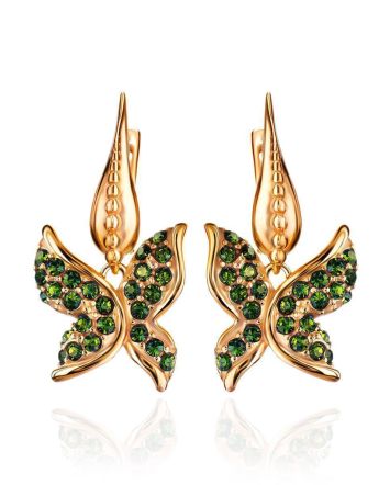 Gold Plated Floral Dangles With Crystals The Jungle, image 