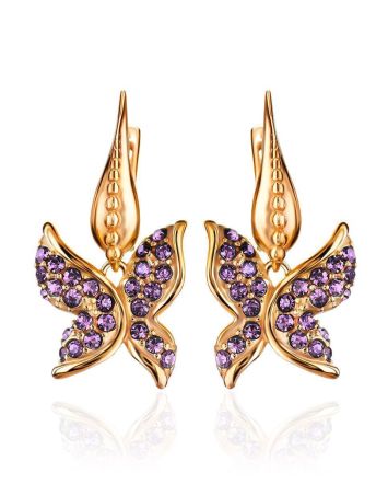 Gold-Plated Dangle Earrings With Lilac Crystals The Jungle, image 