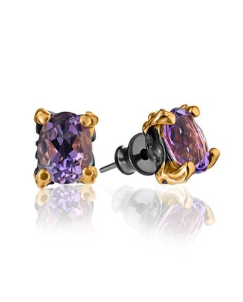 Amethyst Studs In Gold Plated Silver, image 