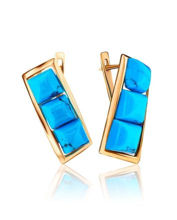 Geometric Reconstructed Turquoise Earrings In Gold-Plated Silver, image 