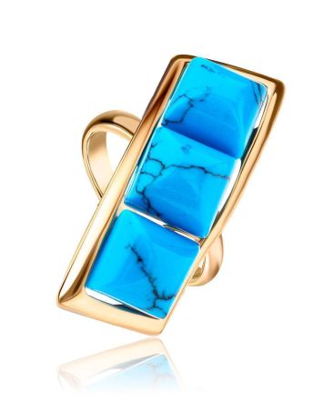 Reconstructed Turquoise Cocktail Ring In Gold-Plated Silver, Ring Size: 9.5 / 19.5, image 