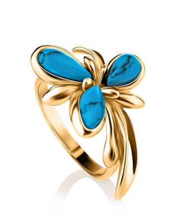 Floral Reconstructed Turquoise Ring In Gold-Plated Silver, Ring Size: 7 / 17.5, image 