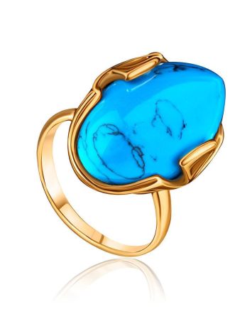 Reconstructed Turquoise Cocktail Ring In Gold-Plated Silver The Rendezvous, Ring Size: 6.5 / 17, image 