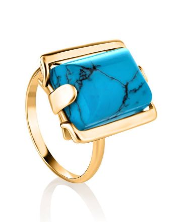 Gold-Plated Statement Ring With Reconstructed Turquoise Centerpiece, Ring Size: 6.5 / 17, image 