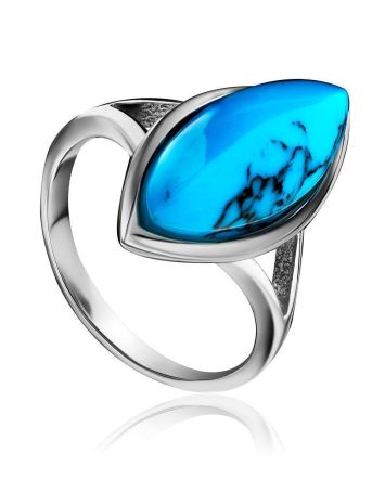 Sterling Silver Ring With Reconstructed Turquoise Centerpiece, Ring Size: 10 / 20, image 