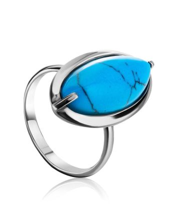 Sterling Silver Ring With Reconstructed Turquoise Centerstone, Ring Size: 8.5 / 18.5, image 