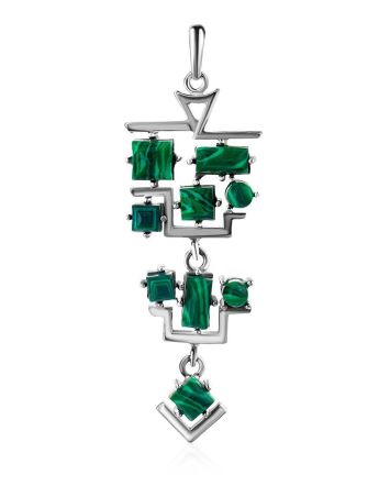 Sterling Silver Dangle Pendant With Reconstructed Malachite, image 