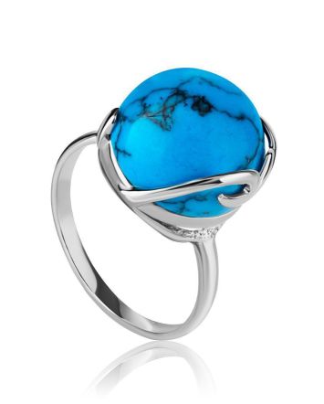 Classy Reconstructed Turquoise Silver Ring, Ring Size: 8 / 18, image 