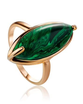 Gold-Plated Ring With Reconstructed Malachite Centerstone, Ring Size: 7 / 17.5, image 