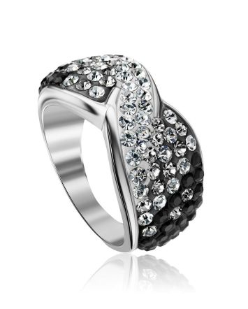 Sterling Silver Ring With Black And White Crystals The Eclat, Ring Size: 5.5 / 16, image 