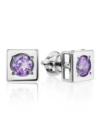 Geometric Silver Studs With Lilac Crystals The Aurora, image 