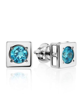 Geometric Silver Studs With Light Blue Crystals The Aurora, image 