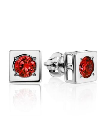 Square Silver Studs With Red Crystals The Aurora, image 