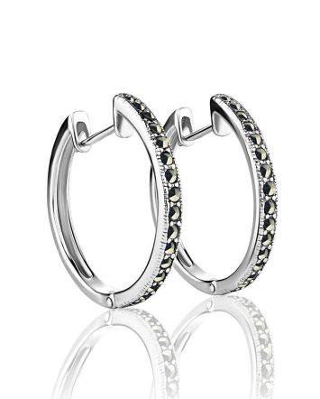 Silver Hoop Earrings With Marcasites The Lace, image 