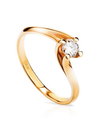 Curvy Golden Ring With Solitaire White Diamond, Ring Size: 8 / 18, image 