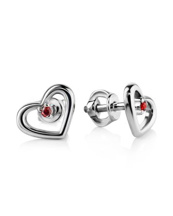 Heart Shaped Sterling Silver Studs With Red Crystals The Aurora, image 