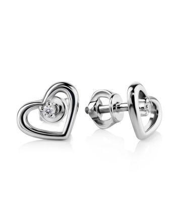 Heart Shaped Silver Studs With White Crystals The Aurora, image 