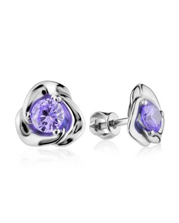 Silver Floral Studs With Lilac Crystals The Aurora, image 