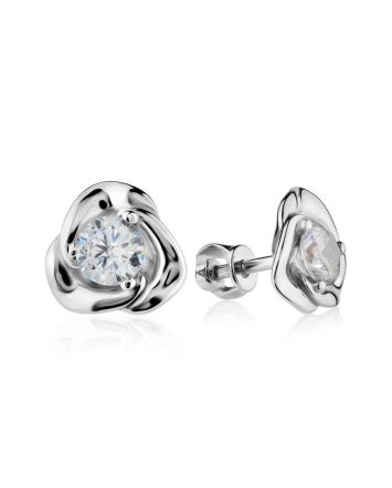 Silver Studs With White Crystals The Aurora, image 