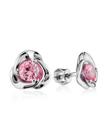 Sterling Silver Studs With Pink Crystals The Aurora, image 
