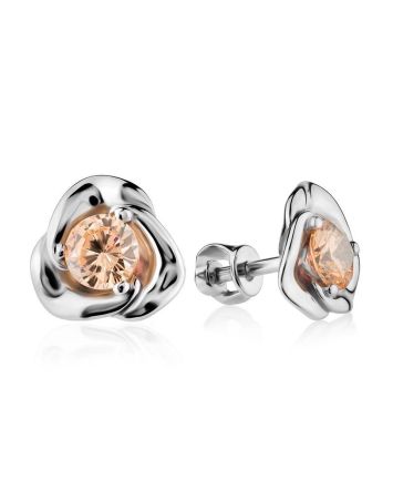 Sterling Silver Studs With Champaign Crystals The Aurora, image 