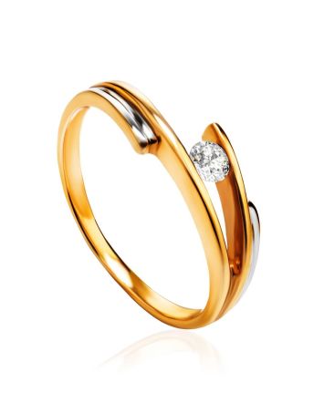 Golden Ring With Solitaire White Crystal, Ring Size: 8 / 18, image 