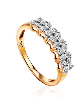 Golden Ring With Double Diamond Rows, Ring Size: 8 / 18, image 