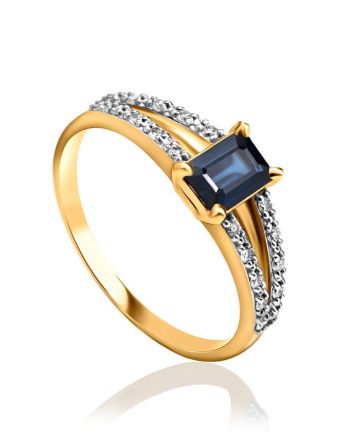 Classy Blue Sapphire And Diamond Ring In Gold The Mermaid, Ring Size: 8 / 18, image 