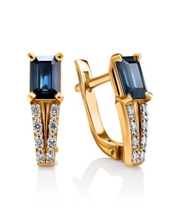 Classy Blue Sapphire And Diamond Earrings In Gold The Mermaid, image 