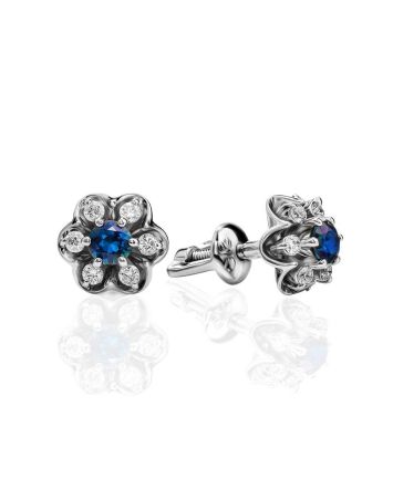 Floral Golden Studs With Diamonds And Sapphires The Mermaid, image 