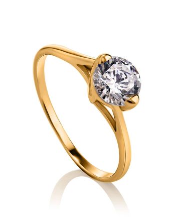 Solitaire Crystal Golden Ring, Ring Size: 6 / 16.5, image 