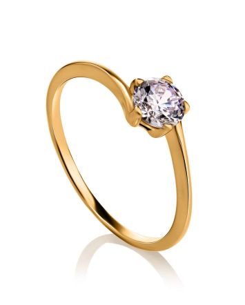 Classy Golden Ring With White Crystal, Ring Size: 4 / 15, image 