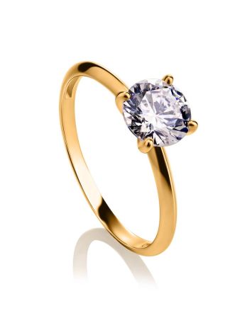 Solitaire Crystal Ring In Gold, Ring Size: 6.5 / 17, image 