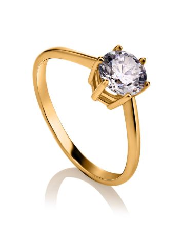 Bold Golden Ring With White Crystal, Ring Size: 5.5 / 16, image 