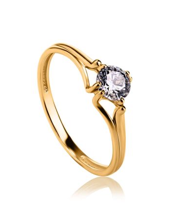 Golden Ring With Solitaire White Crystal, Ring Size: 5 / 15.5, image 