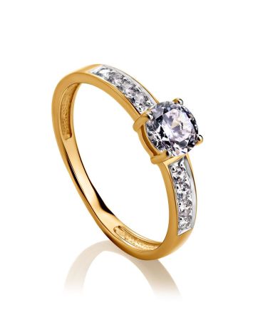 Statement Golden Ring With White Crystals, Ring Size: 6 / 16.5, image 