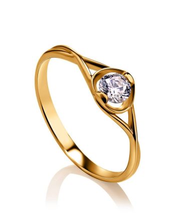 Classic Golden Ring With White Crystal, Ring Size: 6 / 16.5, image 