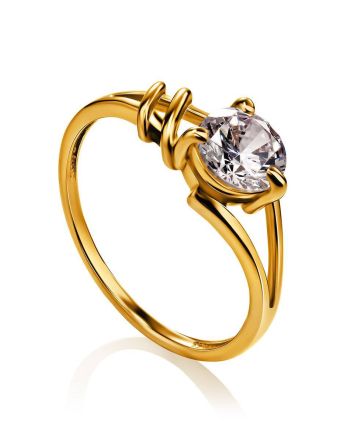 Bold Golden Ring With White Crystal, Ring Size: 9 / 19, image 