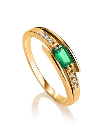 Golden Ring With Emerald Centerstone And White Diamonds The Oasis, Ring Size: 8 / 18, image 