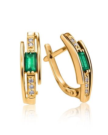 Golden Earrings With Baguette Cut Emeralds And Diamonds The Oasis, image 