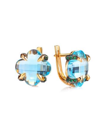 Blue Topaz Golden Earrings, image 