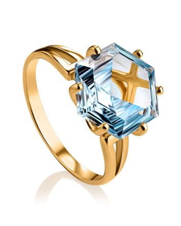 Golden Ring With Light Blue Topaz, Ring Size: 7 / 17.5, image 