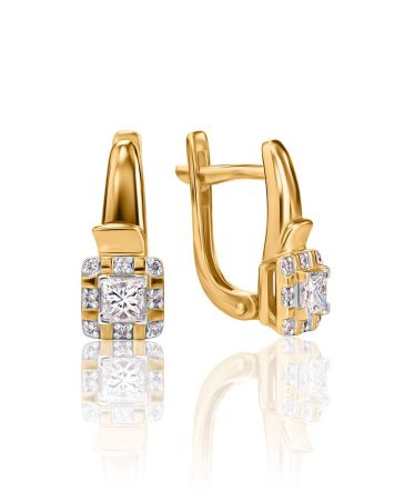 Stylish Golden Earrings With White Diamonds, image 